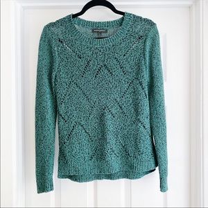 Banana Republic Green Open Knit Sweater Chunky Patterned Crew Neck Size Small